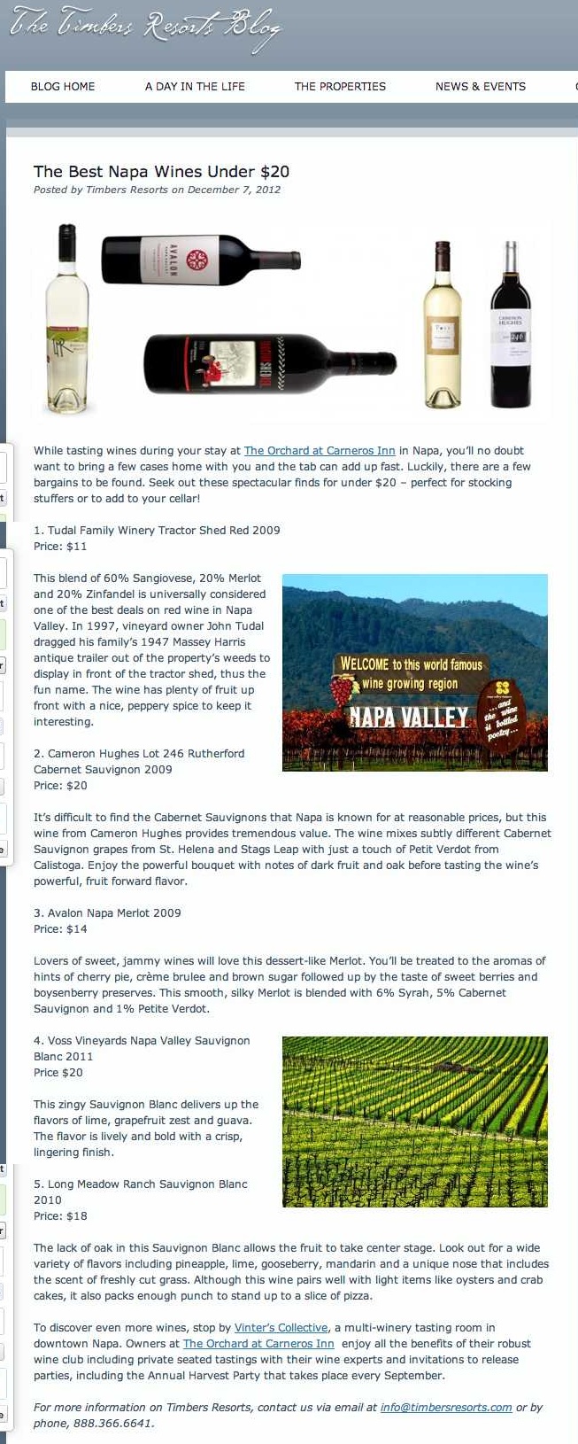 The Best Napa Wines Under $20 - Timbers Resorts