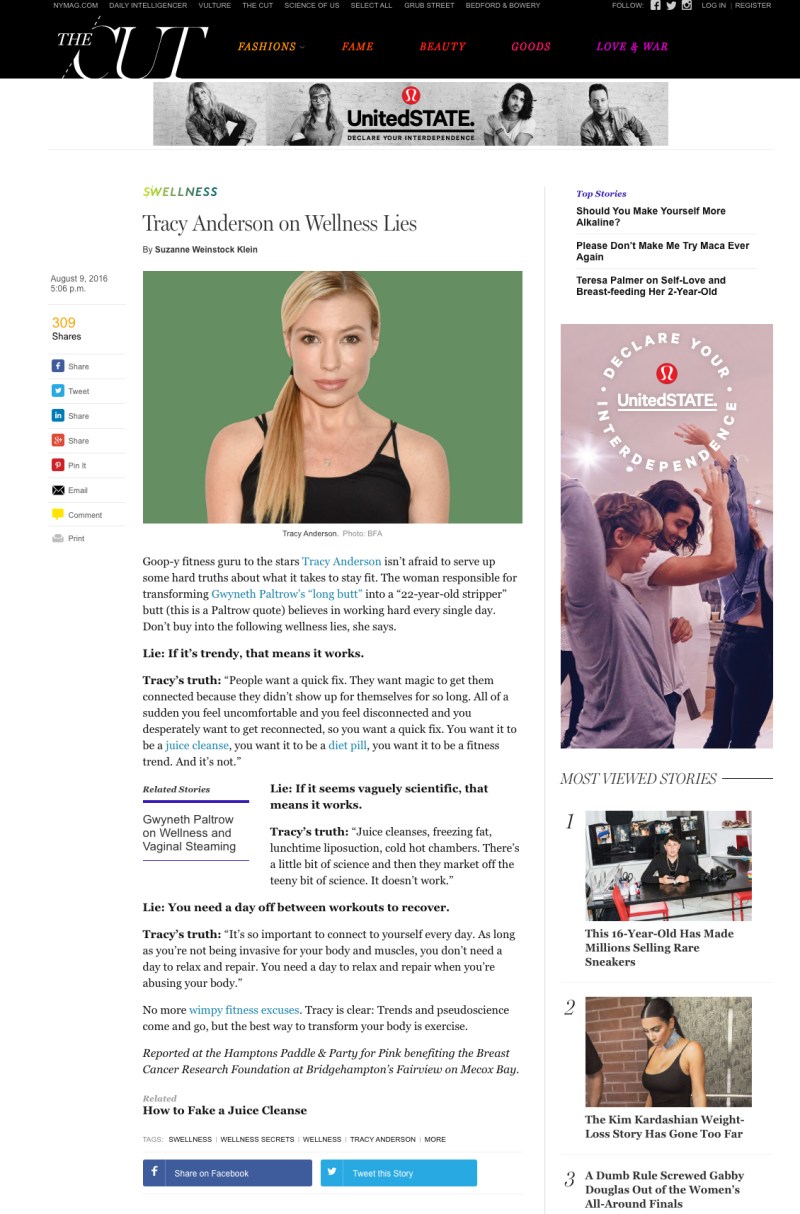 tracy anderson on wellness lies